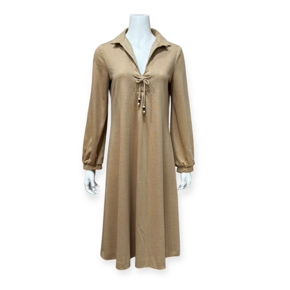 Vintage Tan Khaki Brown Shift Dress Size 14 New Old Stock